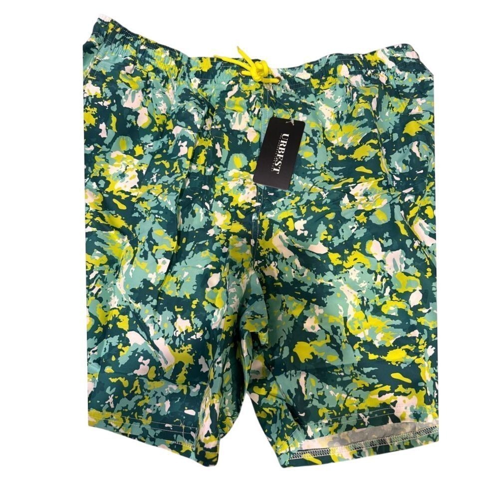 URBEST Men's Swim‎ Trunks Camo Print Quick Dry Beach Shorts Yellow Green Pat XL
